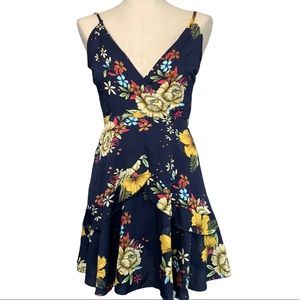 Zaful Floral Ruffle Mini Dress - Navy Blue/Multi, Size 4